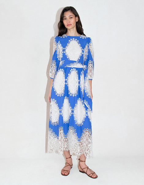 Constance Lace Midi Dress - Blue/White – Borgo de Nor