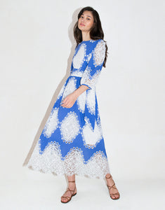 Constance Lace Midi Dress - Blue/White