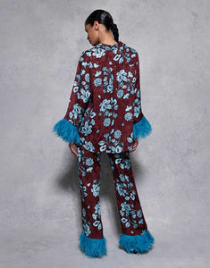 Romana Floral Jacquard Trouser - Glass Flower Blue