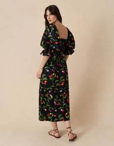 Viona Cotton Midi Dress - Cherry Black - SALE