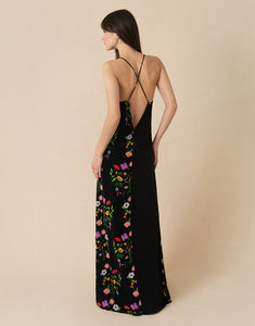 Olive Crepe Maxi Dress - Terrazzo Flower Black - SALE