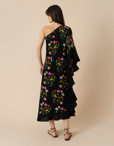 Ginger Crepe Midi Dress - Terrazzo Flower Black - SALE