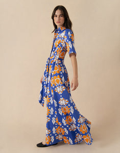 Posie Cotton Maxi Dress - Geo Flower Blue - SALE