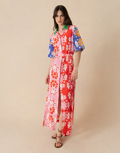 Penny Linen Maxi Dress - Geo Flower Multi - SALE