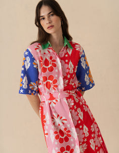 Penny Linen Maxi Dress - Geo Flower Multi - SALE