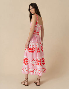Ninet Cotton Midi Dress - Geo Flower Pink - SALE