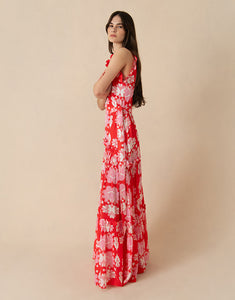 Tatiana Crepe Maxi Dress - Geo Flower Red - SALE