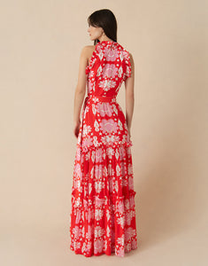 Tatiana Crepe Maxi Dress - Geo Flower Red - SALE