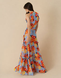 Tatiana Crepe Maxi Dress - Astro Flower Blue - SALE