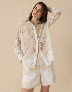 Nova Raschel Shirt - Beige / White Lace - SALE