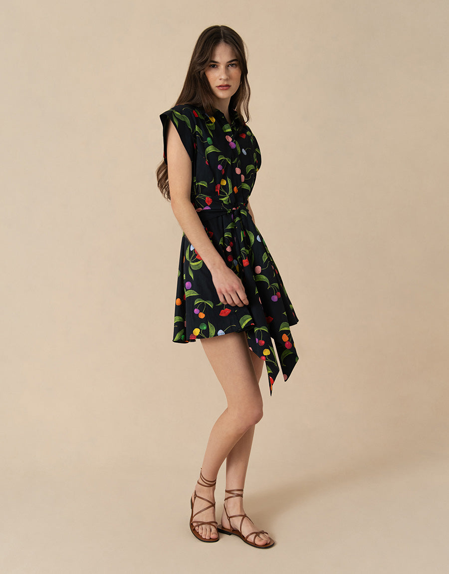 Helena Mini Dress - Cherry Black - SALE Borgo de Nor Helena Mini Dress - Cherry Black - SALE Borgo de Nor
