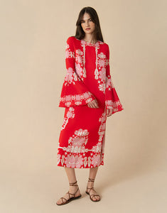 Astoria Crepe Midi Dress - Geo Flower Red - SALE