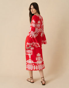 Astoria Crepe Midi Dress - Geo Flower Red - SALE