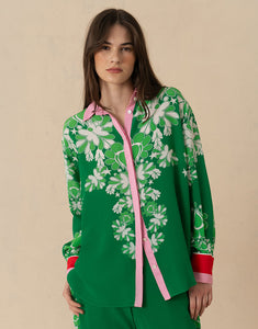 Nova Crepe Shirt - Geo Flower Green - SALE