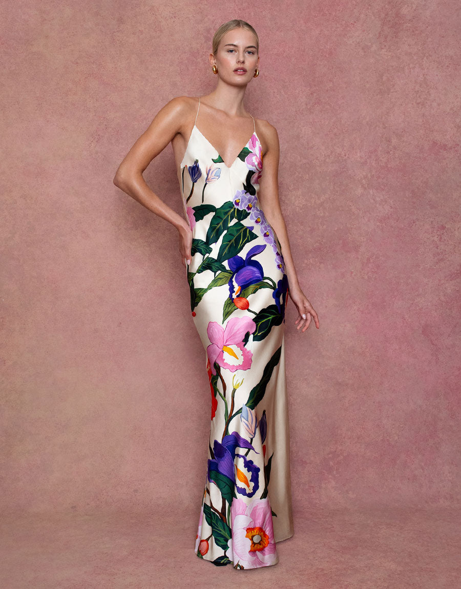 Olive Crepe Maxi Dress - Tree of Life Cream Borgo de Nor Olive Crepe Maxi Dress - Tree of Life Cream Borgo de Nor