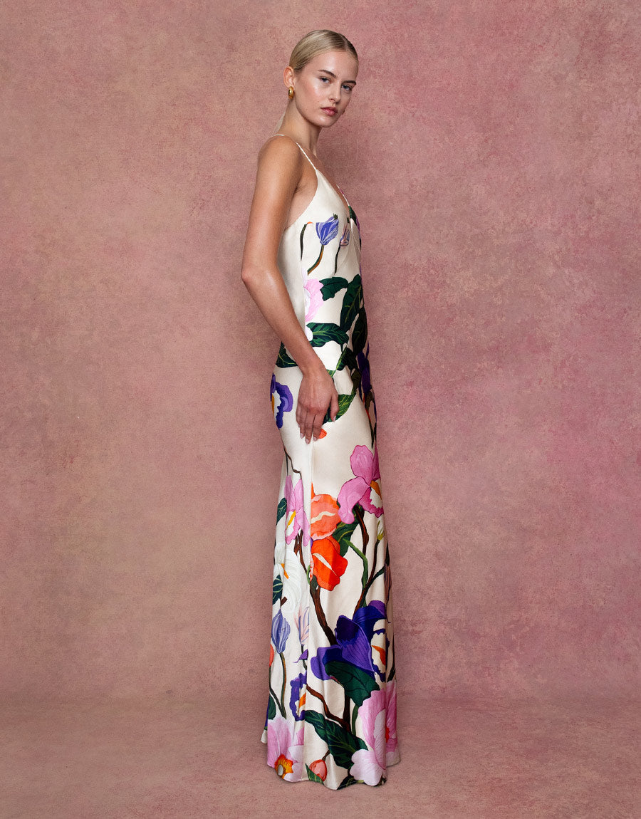 Olive Crepe Maxi Dress - Tree of Life Cream Borgo de Nor Olive Crepe Maxi Dress - Tree of Life Cream Borgo de Nor