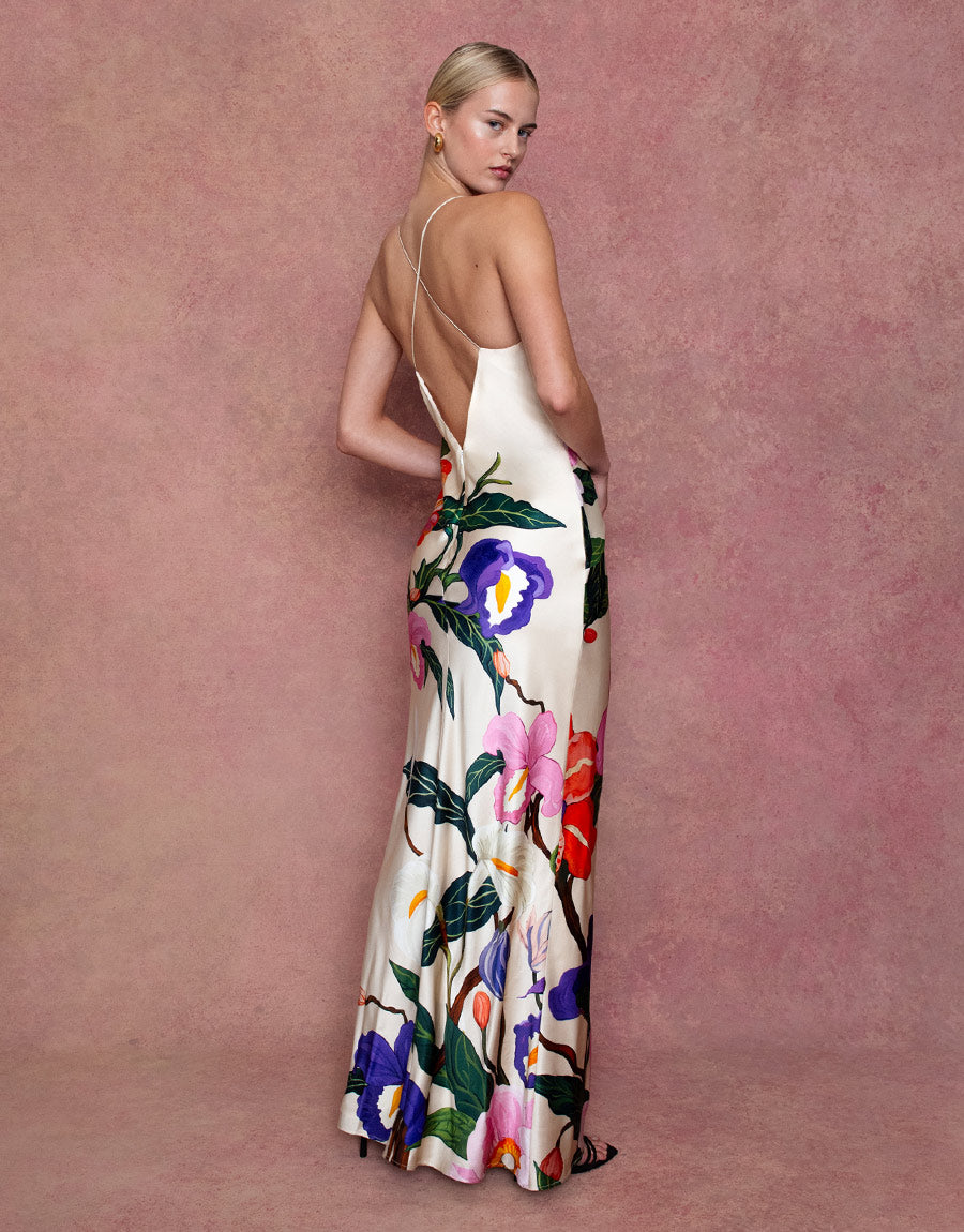 Olive Crepe Maxi Dress - Tree of Life Cream Borgo de Nor Olive Crepe Maxi Dress - Tree of Life Cream Borgo de Nor
