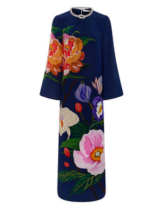 Capucine Crepe Maxi Dress - Tree Of Life Navy