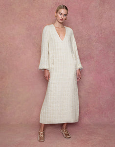 Eponine Tweed Maxi Dress - Tweed Cream