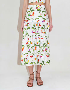 June Cotton Midi Skirt - Cherry White - SALE