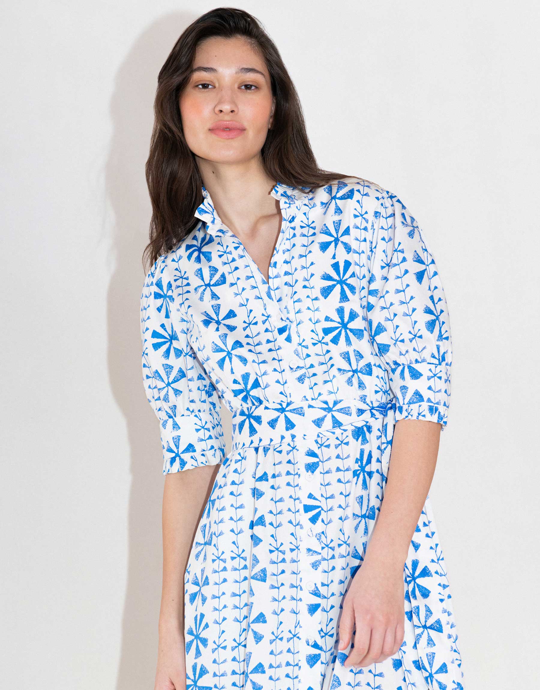 Marni Cotton Midi Dress - Floral Vine Blue