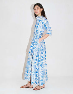 Marni Cotton Midi Dress - Floral Vine Blue - SALE