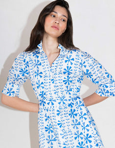 Marni Cotton Midi Dress - Floral Vine Blue - SALE